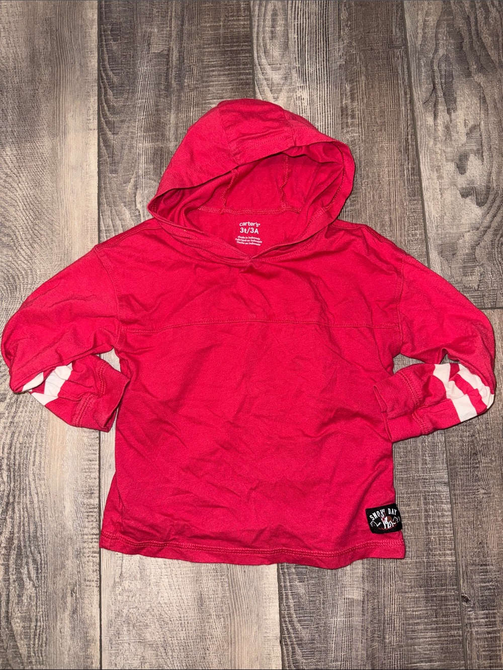 Carter's 3T Bright Red Hooded Pullover Top with Sleeve Stripe